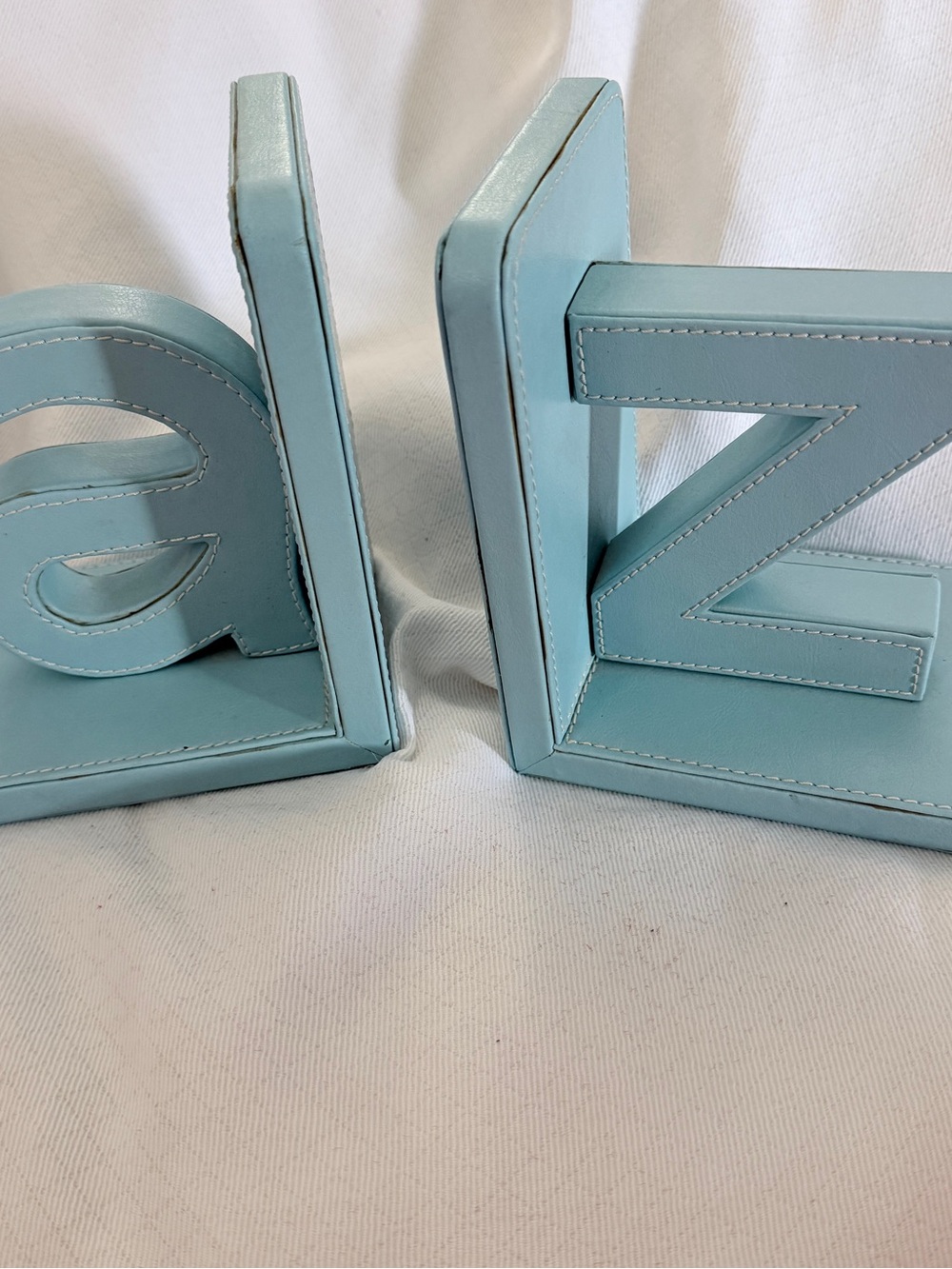 Indigobaby Faux Leather A to Z Alphabet Bookends Light Aqua Blue